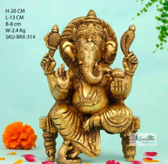 Brass Lord Ganesha Idol 8"