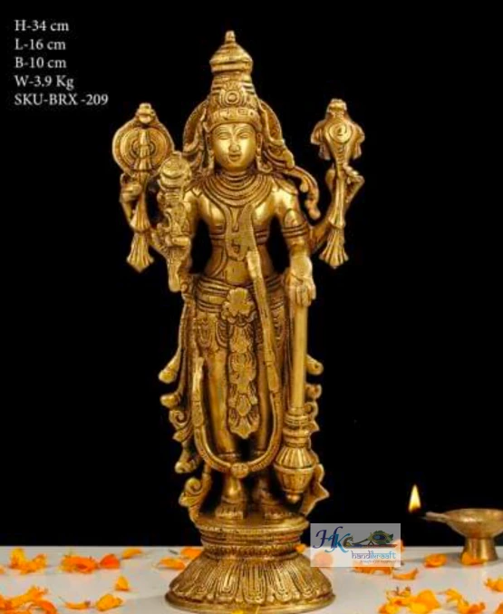 Brass Vishnu Statue 12"