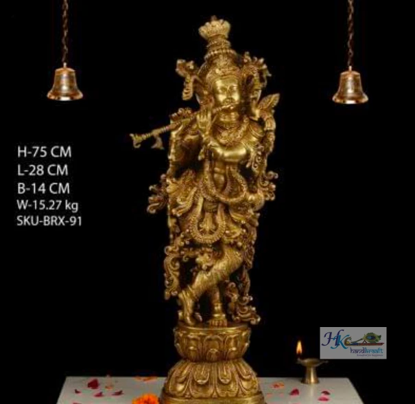 Brass Lord Krishna Statue- Multiple Sizes 29"/24"/20"18"/15"