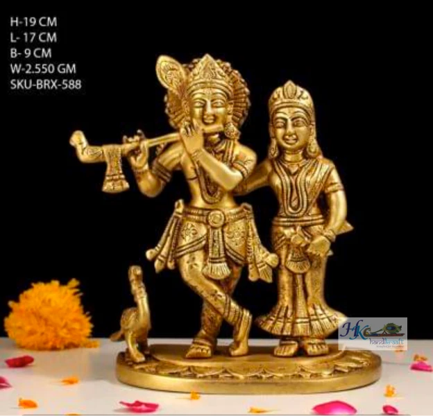 Brass Krishna Radha Statue