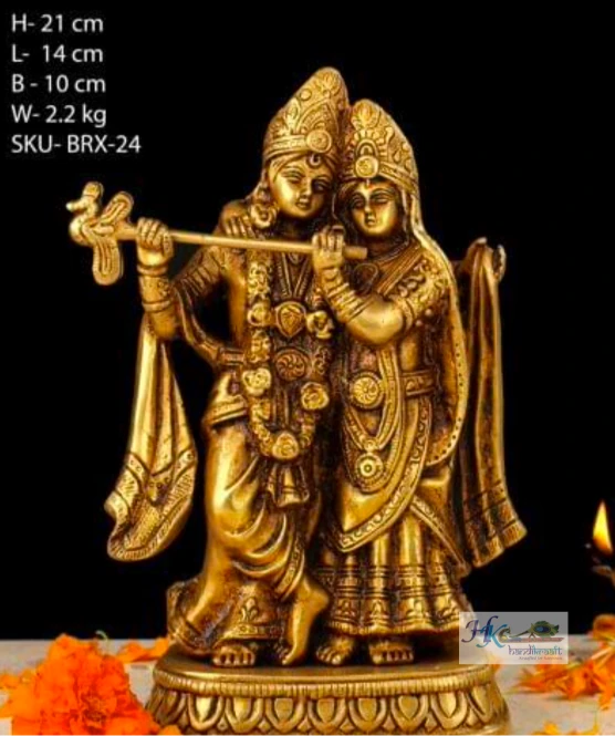 BRASS RADHA KRISHNA JUGAL JODI 8"