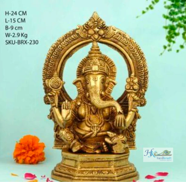 Brass Lord Ganesha Idol Mehrav 9"