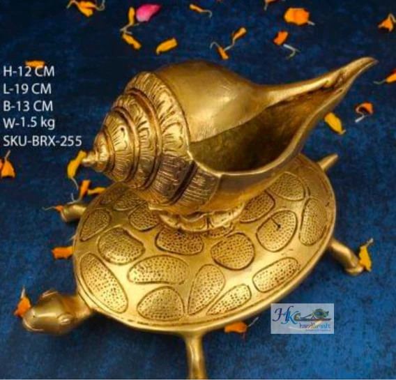 Brass Conch Shell on Tortoise Base for Vaastu 5.5"