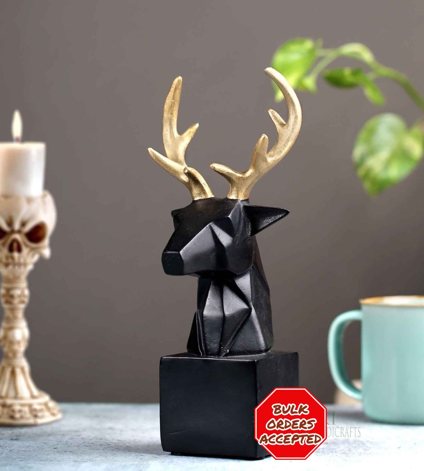 Geometric Black Deer Statue