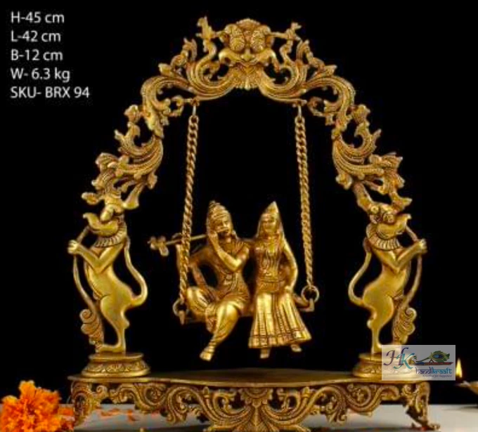 Brass Radha Krishna Swing Statue 18"