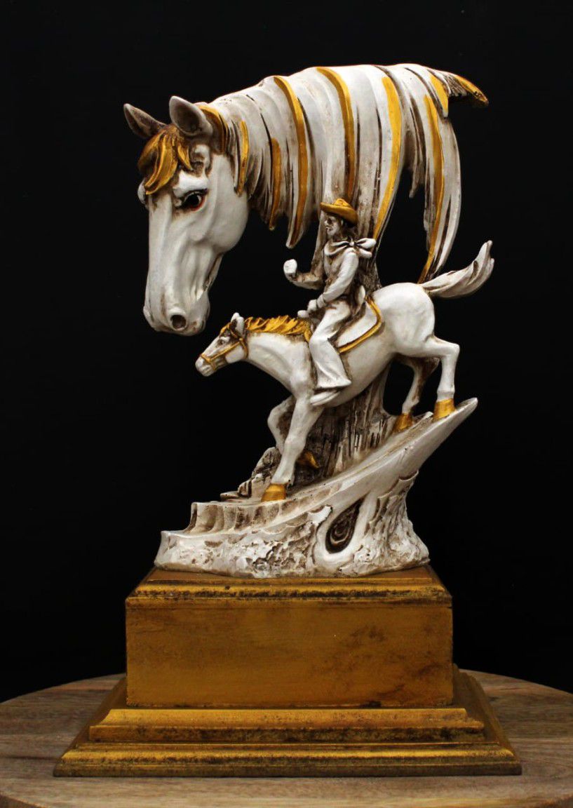 Ceramic Horse and Rider Sculpture