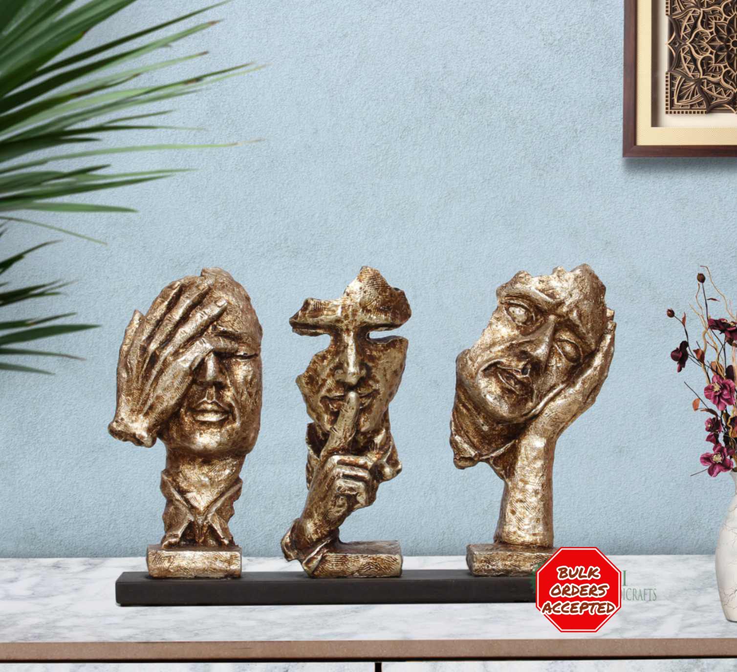 Abstract Golden Face Sculptures
