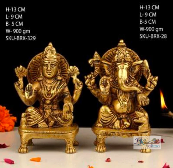 Brass Lakshmi and Ganesha Idols 5"