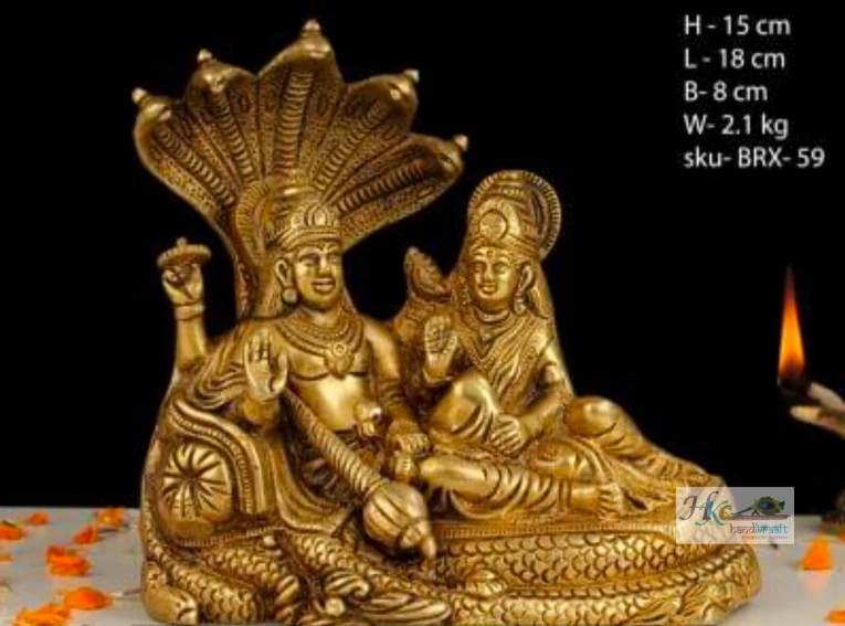Brass Vishnu and Lakshmi Statue 6"