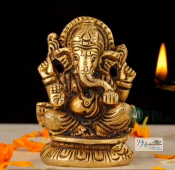 Brass Lord Ganesha Idol on Base 2.5"