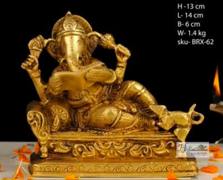 Brass Reclining Ganesha Idol 5"