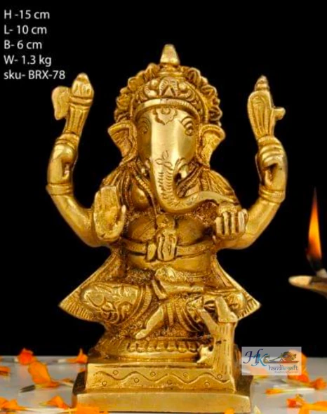 BRASS GANESH FOUR HAND STATUE 6"