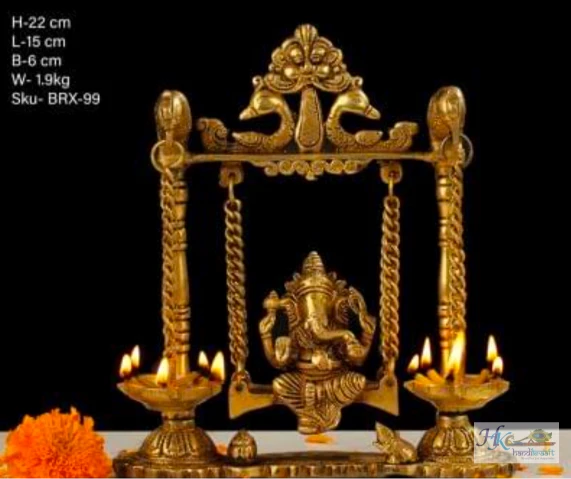 Brass Lord Ganesha Swing Idol 9"