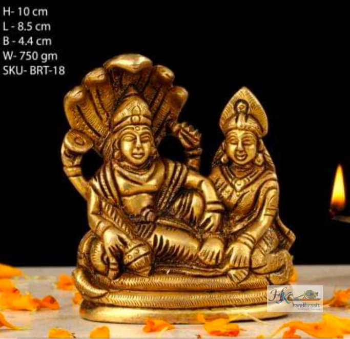 Brass Lord Vishnu and Goddess Lakshmi Idol 4"