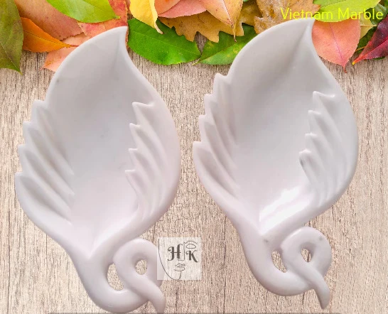 White Swan Leaf Marble Dishes 12 inch x 8 inch x 2 inch