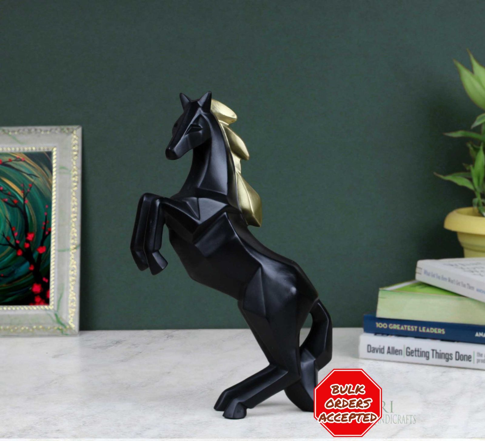 Black Geometric Horse Figurine