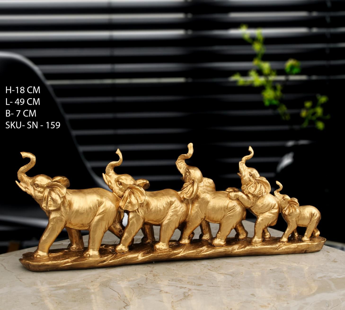 Golden Elephant Family Sculpture 