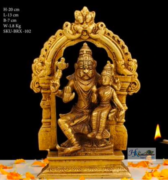 Brass Narasimha and Lakshmi Idol 8"