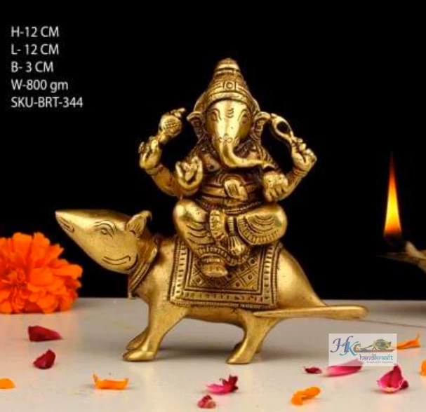 Brass Ganesha Idol on Mouse 5"
