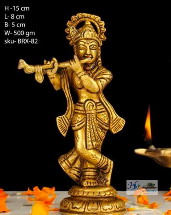 BRASS KRISHNA STANDING STATUE 6'