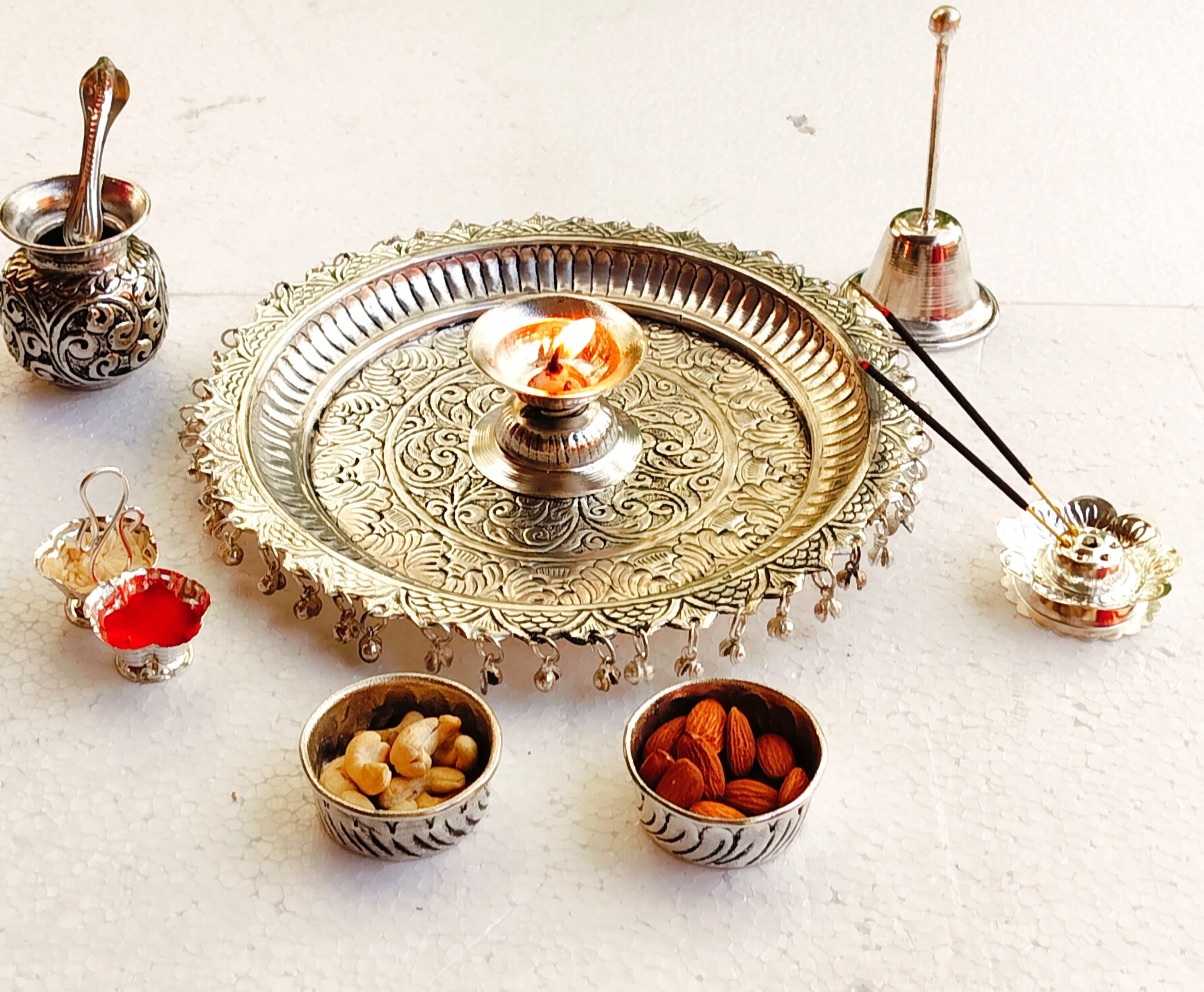 German silver antique Ghungaru Aarti thali set
