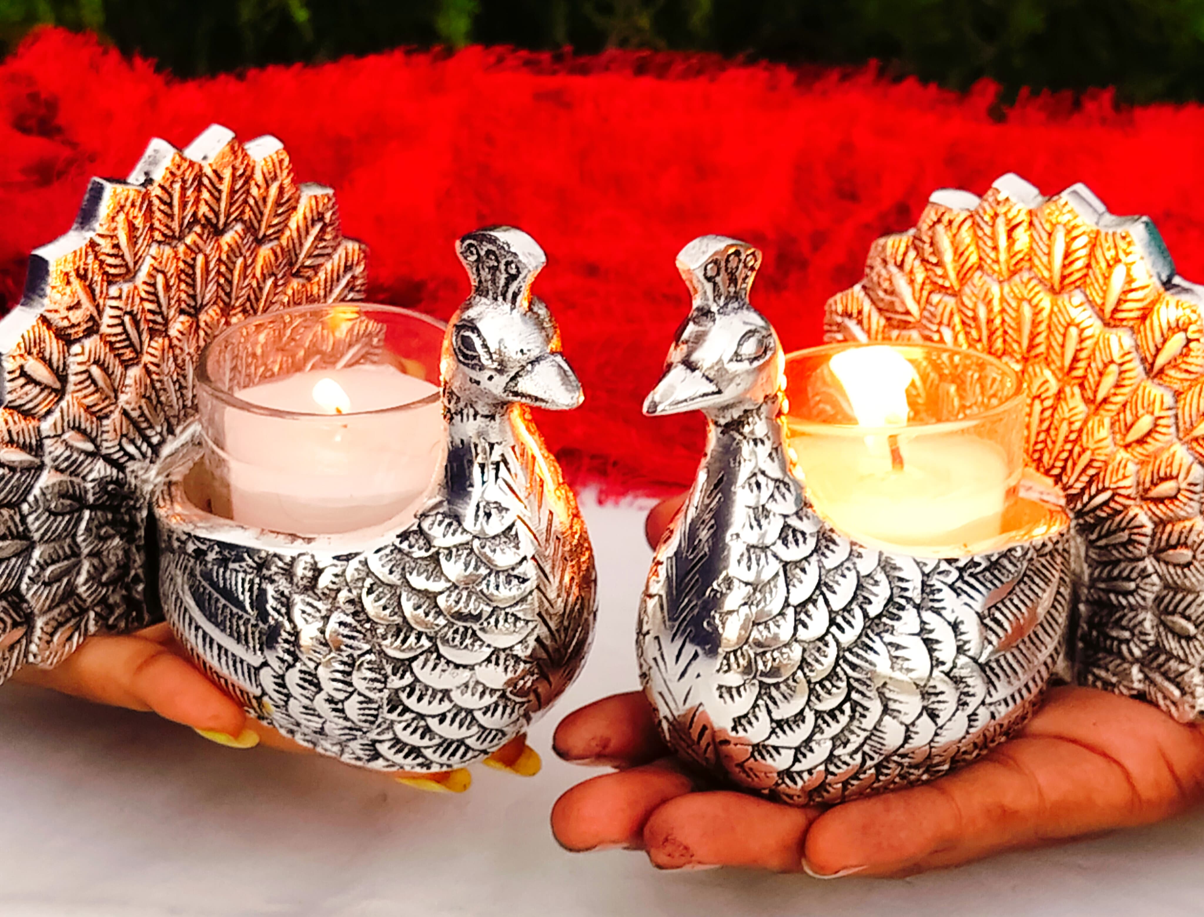 Antique German silver Exclusive design peacock pair with candle holder