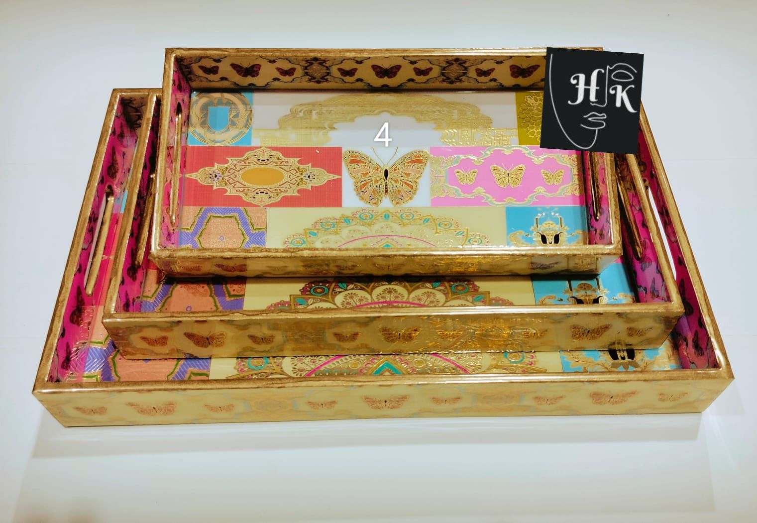 Premium Golden Foil Handcrafted Decorative Tray Set -16"-14"-12"