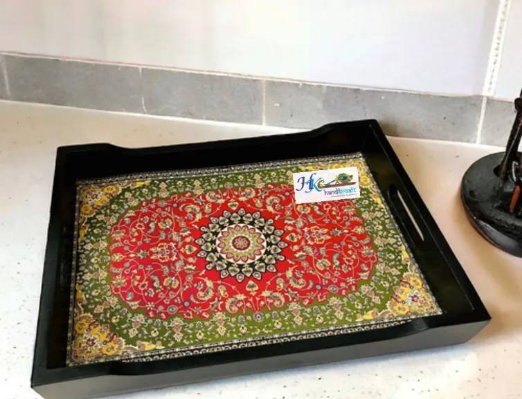Premium Wooden Serving Paited Tray with handle-15x11"