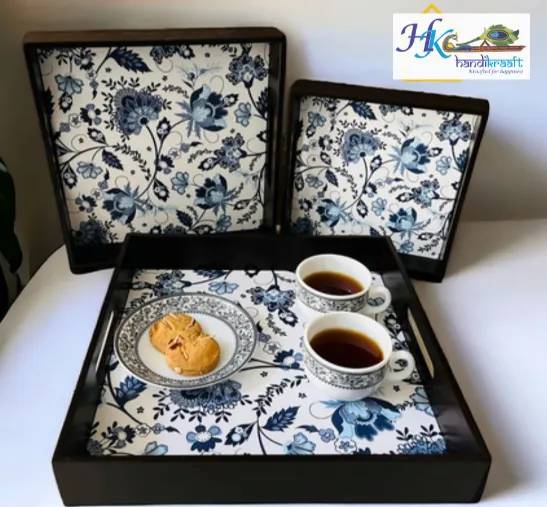 Premium Wooden Square Tray Set of 3-12"&10"&8"