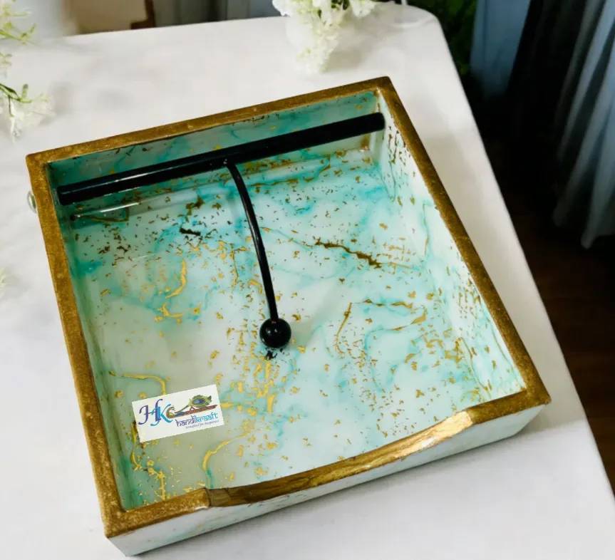 Golden Line Wooden Napkin Holder-7.5*7.5Inches