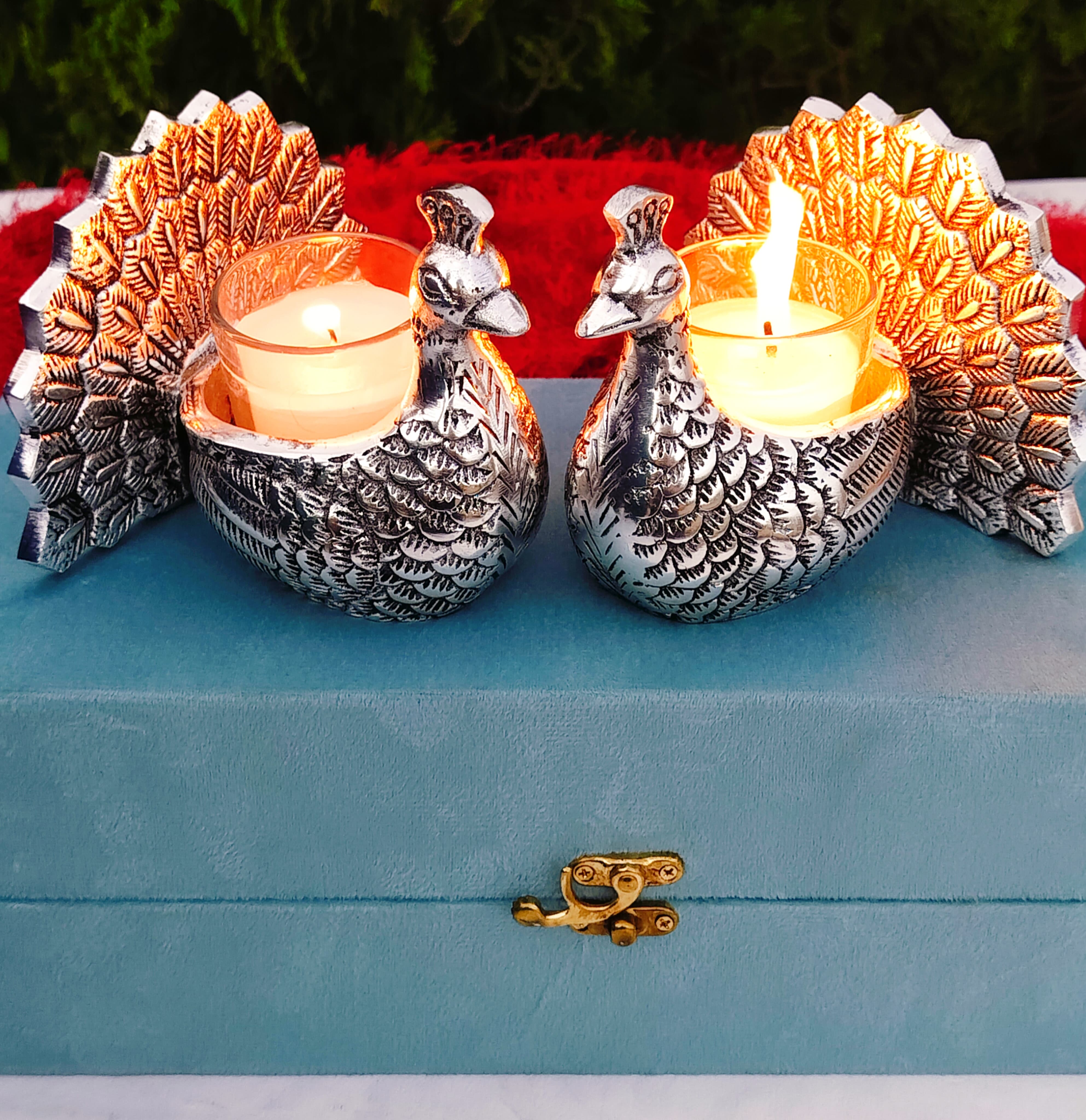 Antique German silver Exclusive design peacock pair with candle holder