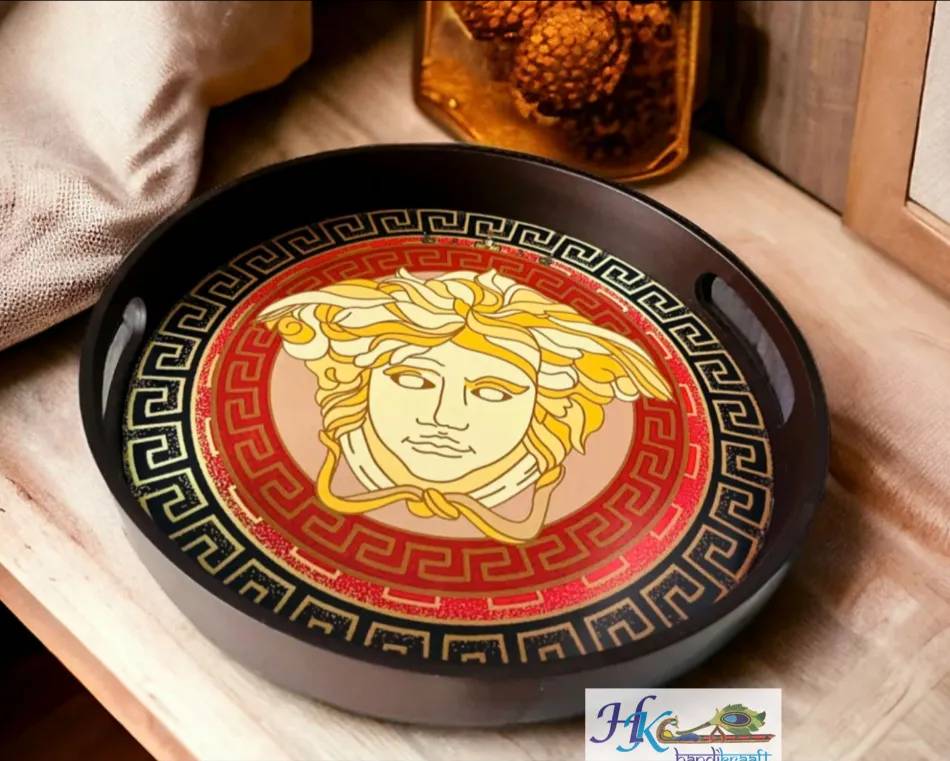 Premium Deco Painted Wooden Round Tray- 12 * 12