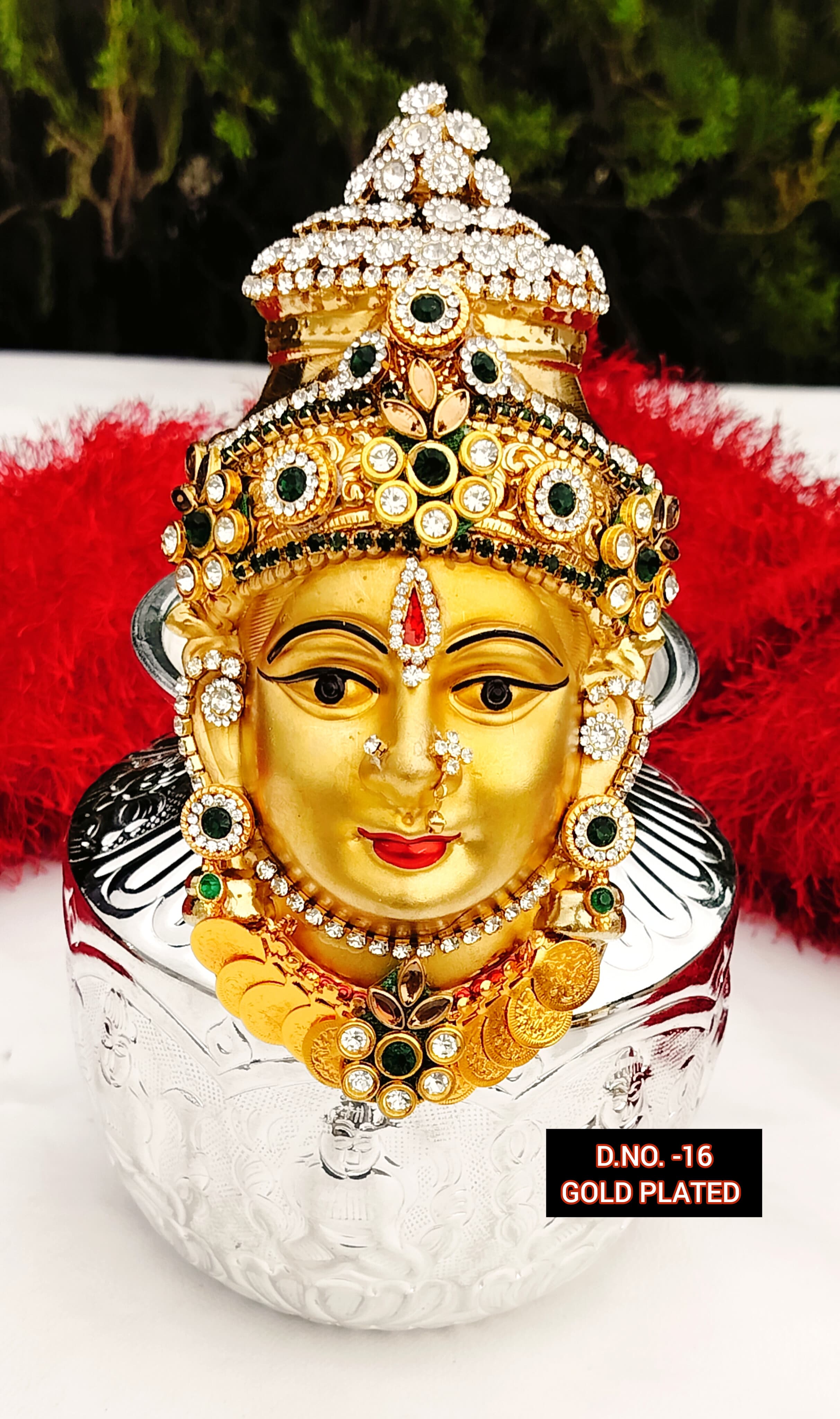 24 k Gold plated German silver Decorative stone work laxmi face
