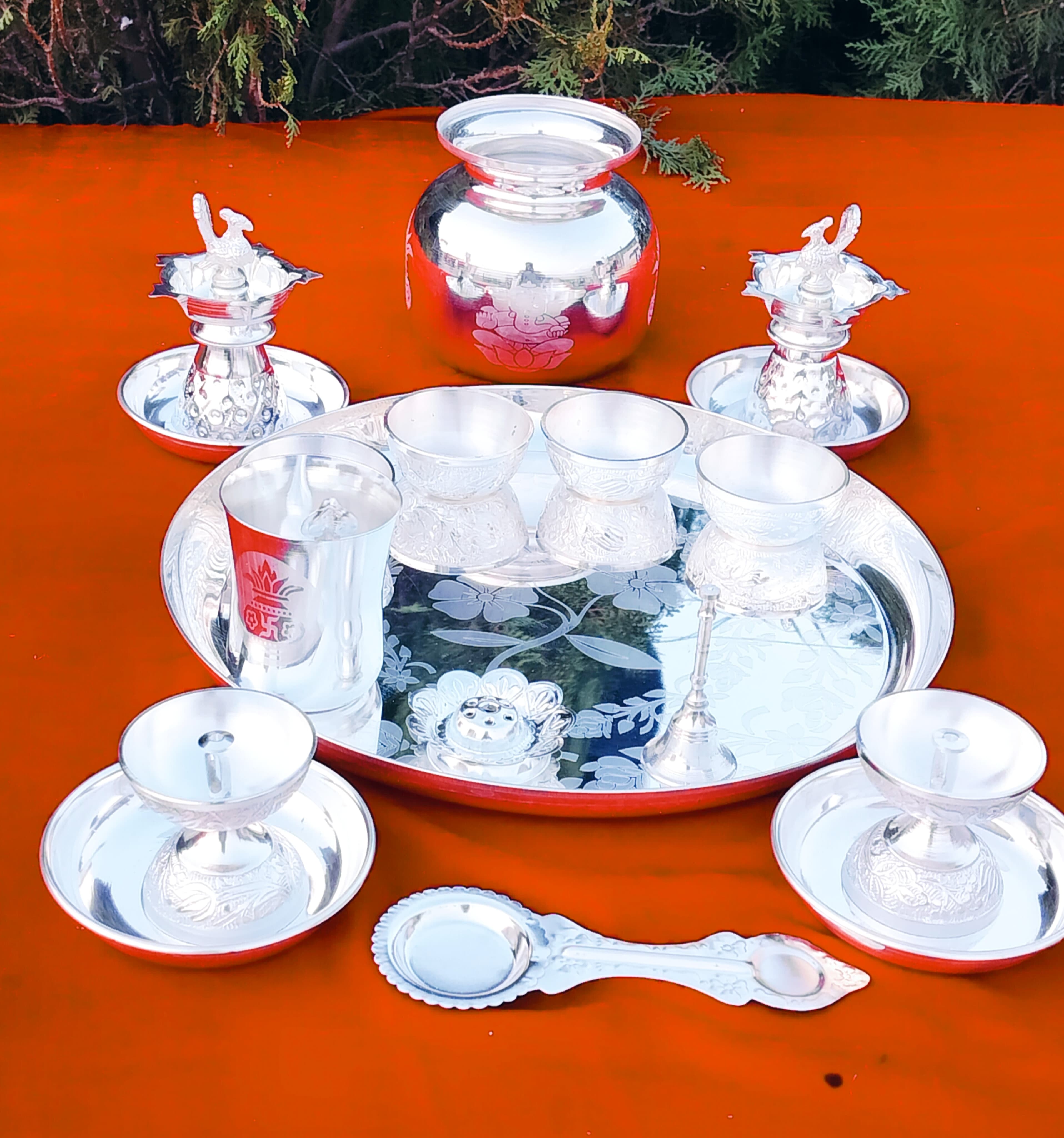 German silver 12" Thali Pooja set