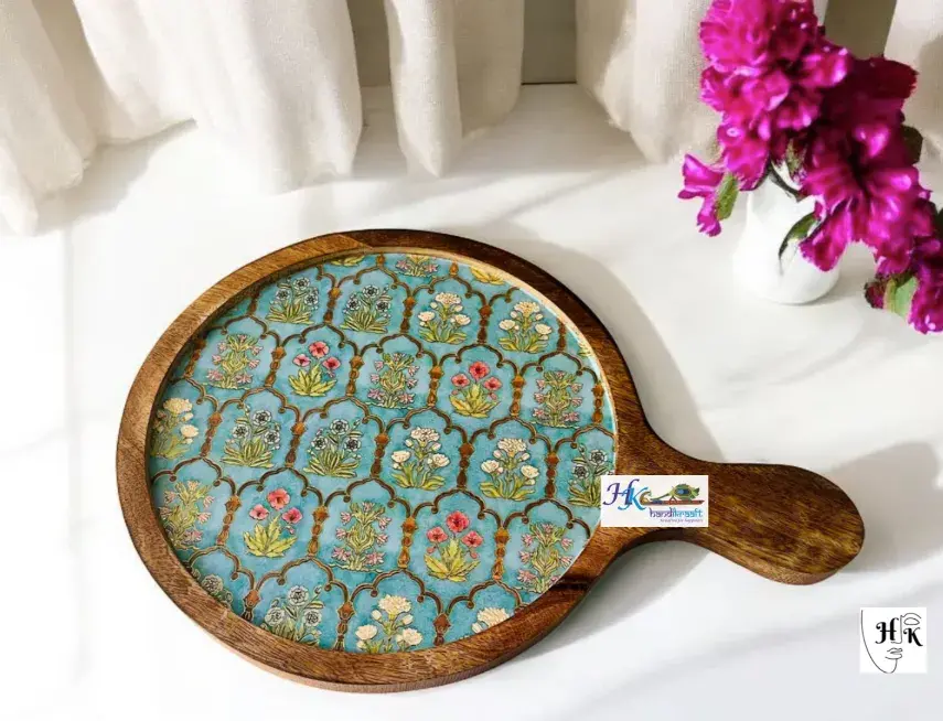 Wooden Serving Pizza Platter with Handle
