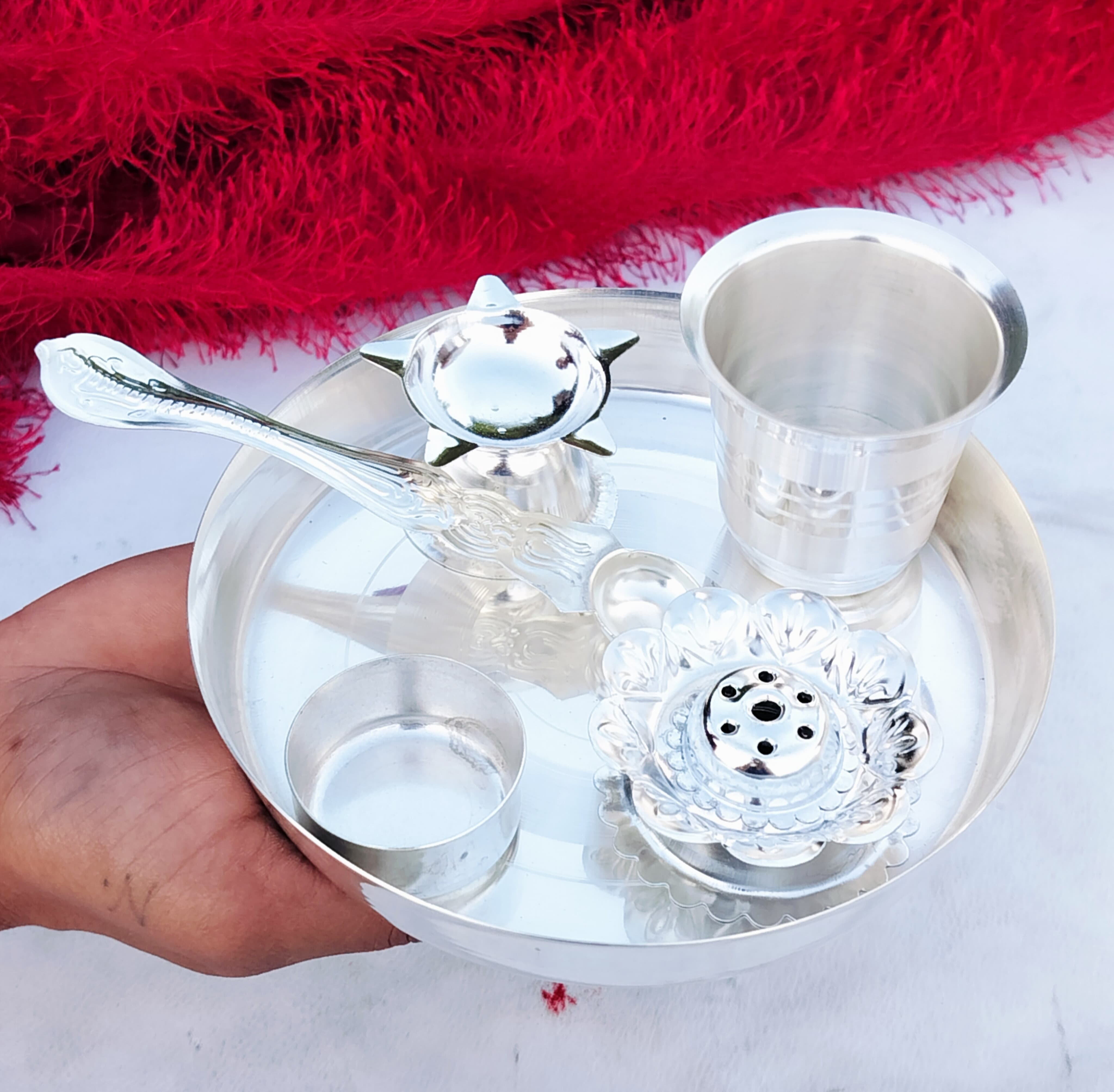 German silver pooja set in pocket friendly range