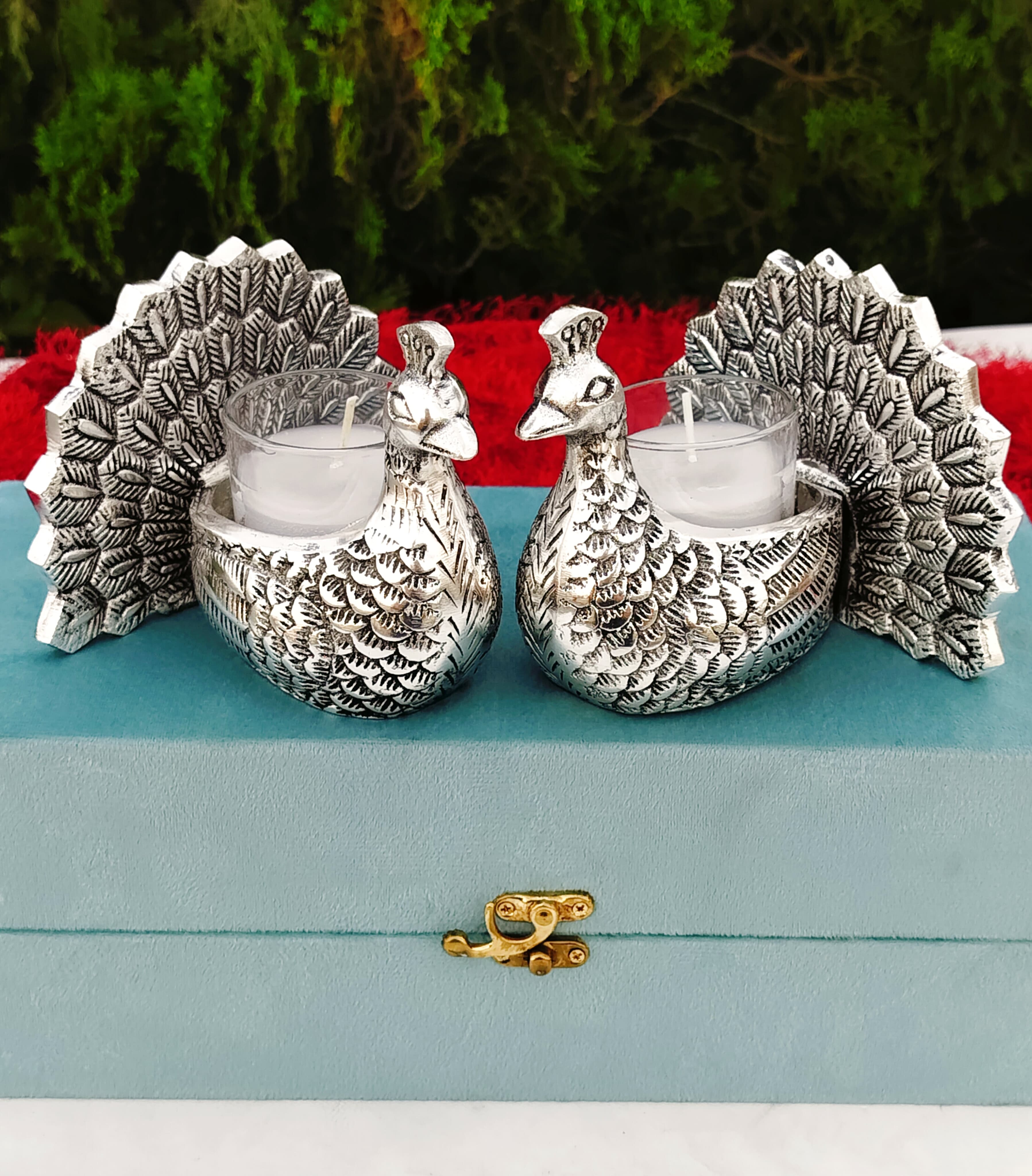 Antique German silver Exclusive design peacock pair with candle holder