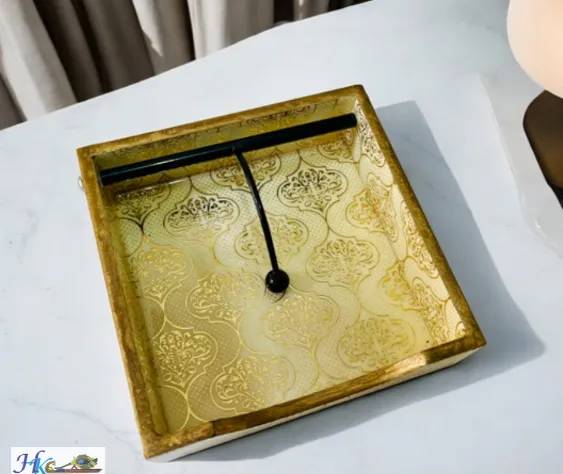 Golden Line Wooden Napkin Holder-7.5*7.5Inches