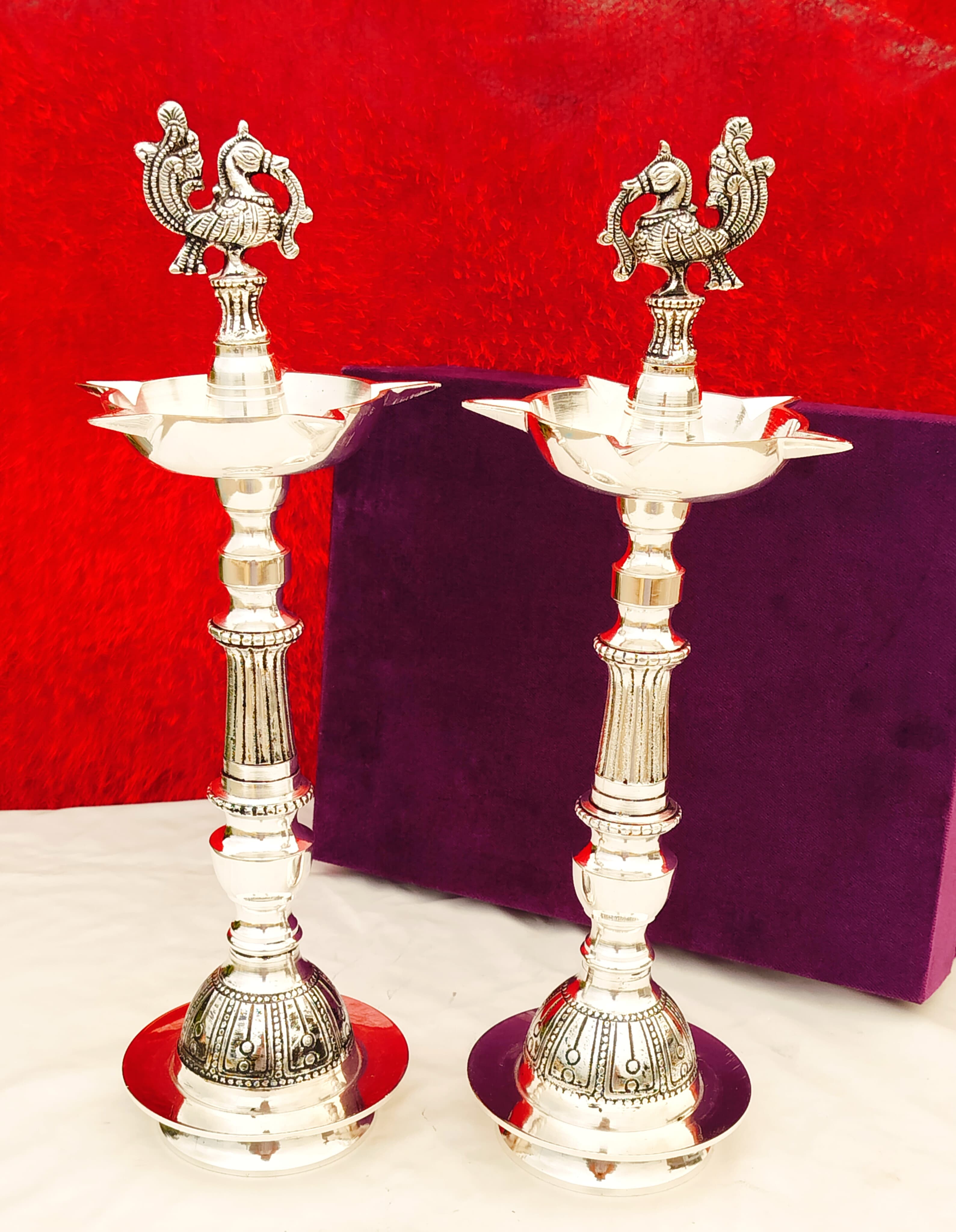 Antique German silver peacock diya __ pair