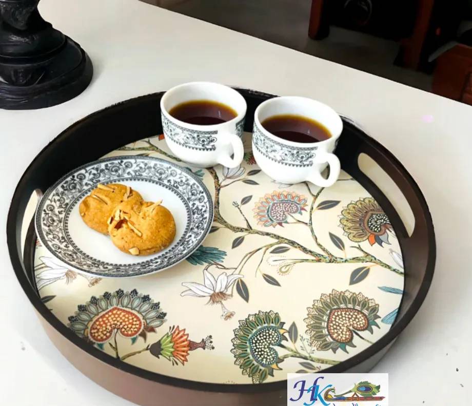 Premium Deco Painted Wooden Round Tray- 12 * 12