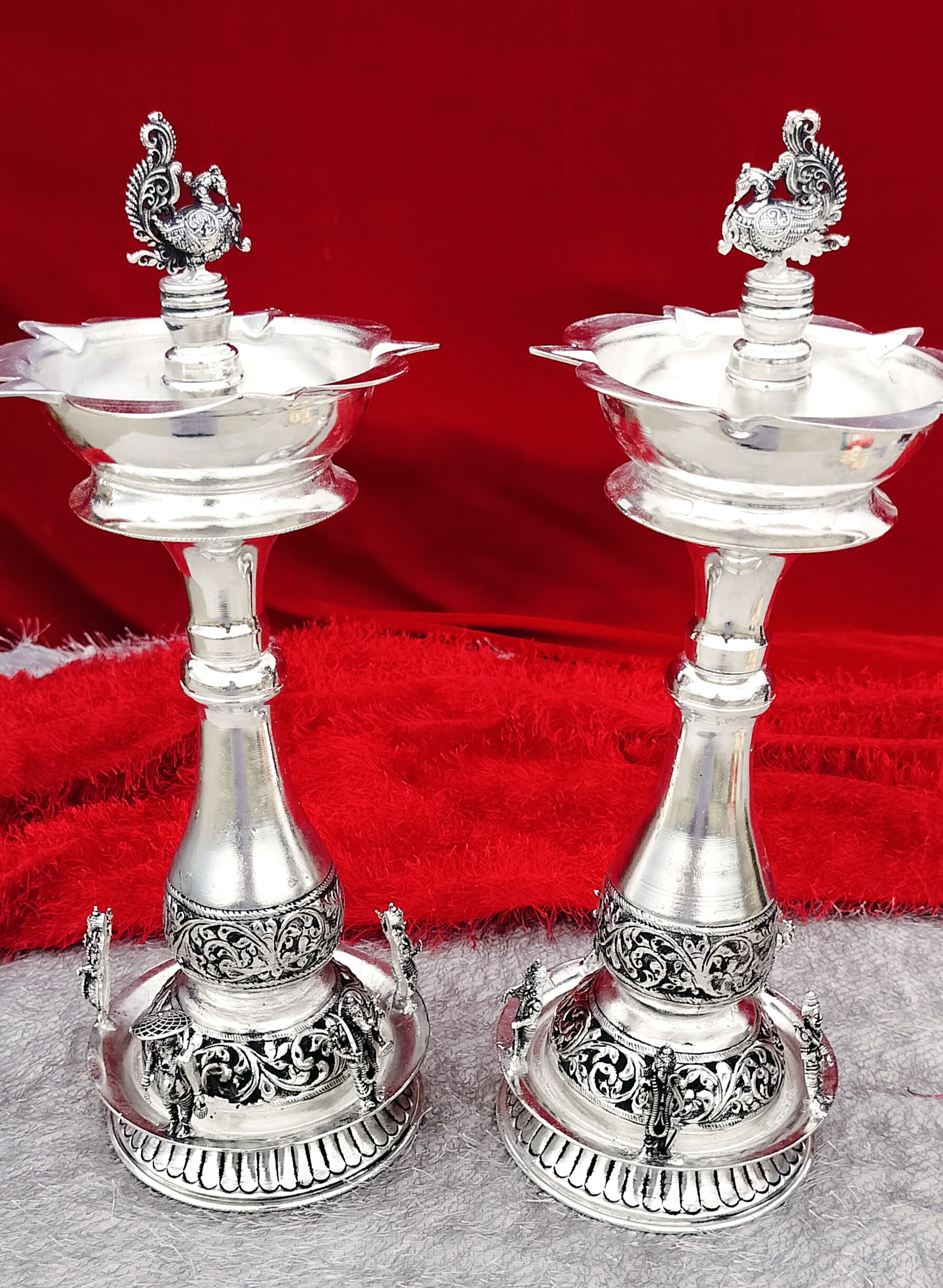 Antique German silver DASHAVATAR Engraved diya pair