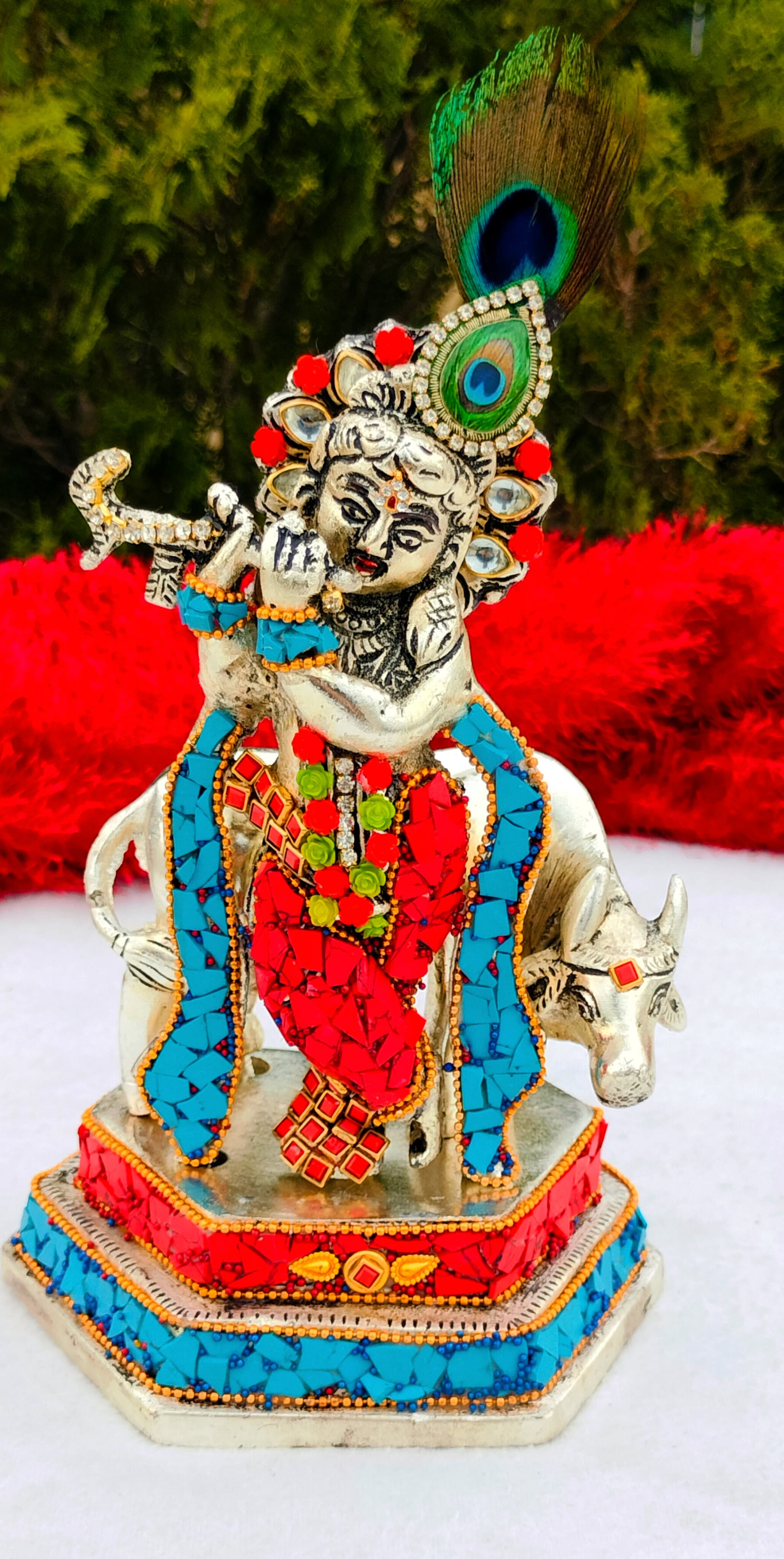 Antique German silver Cow with flute Bal Krishna