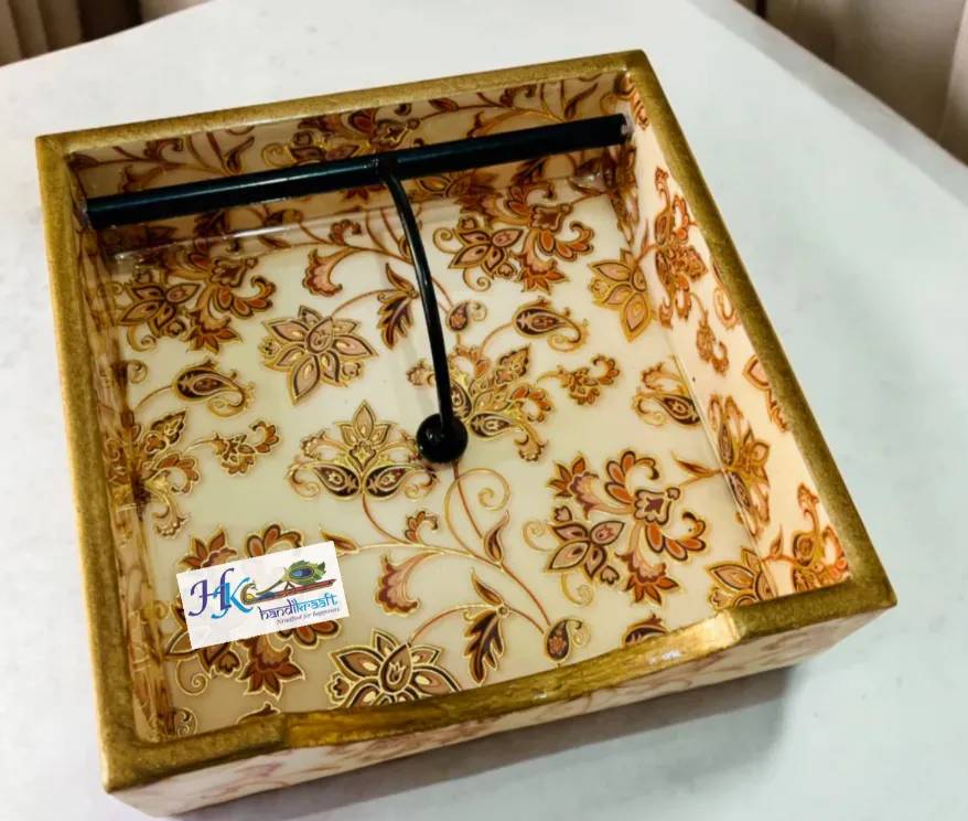 Golden Line Wooden Napkin Holder-7.5*7.5Inches