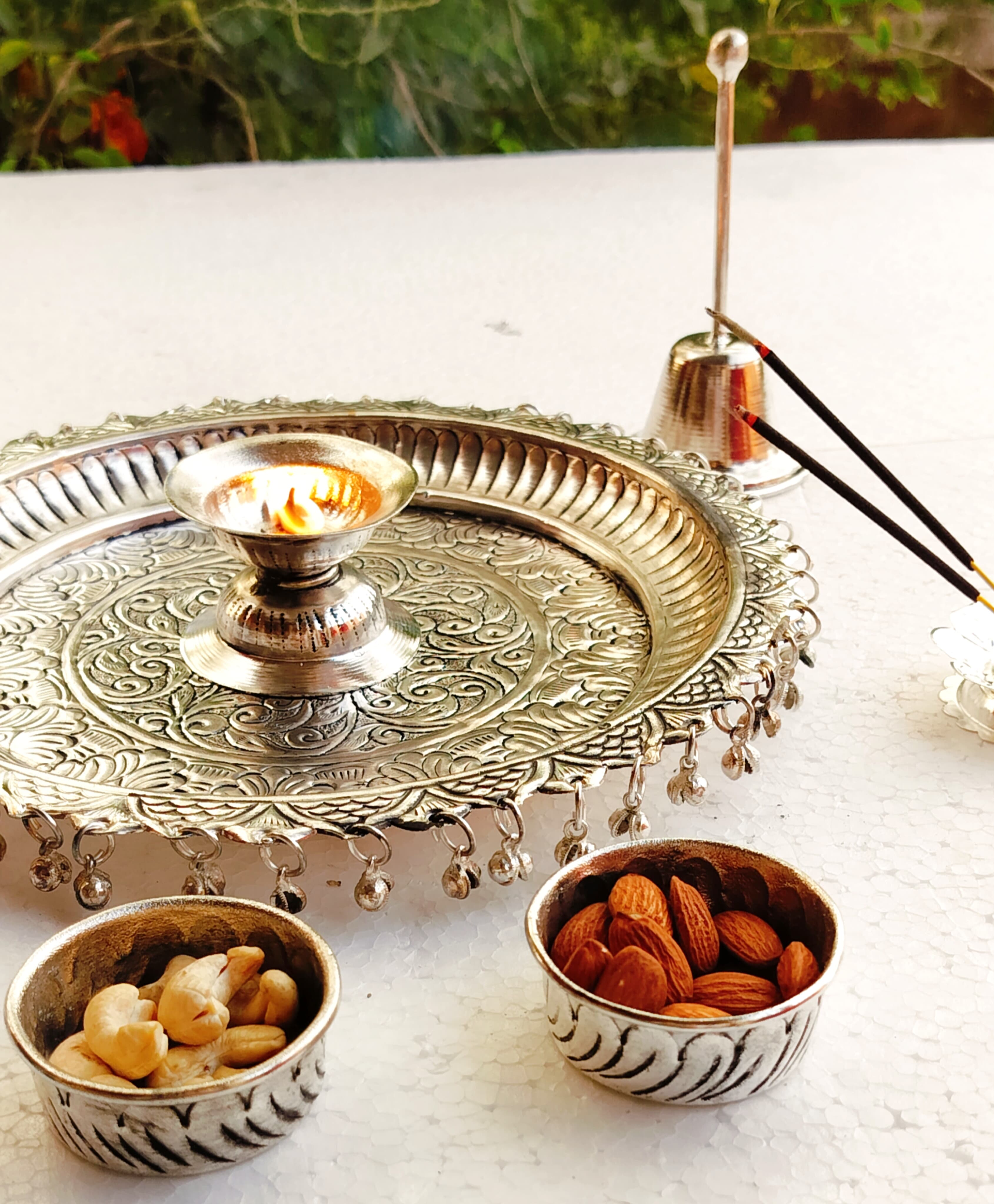 German silver antique Ghungaru Aarti thali set