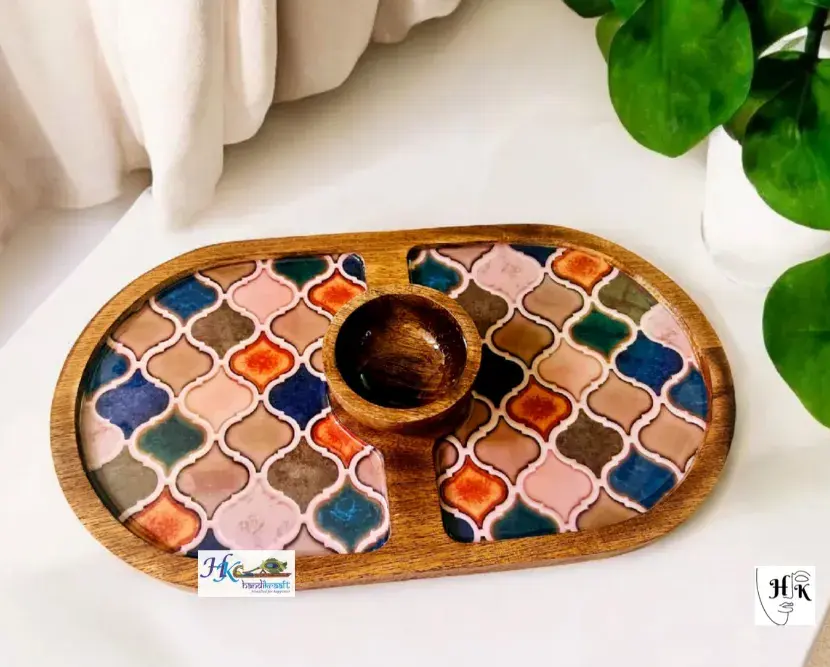 Premium Wooden OVAL Platter with Bowl-14"x8"