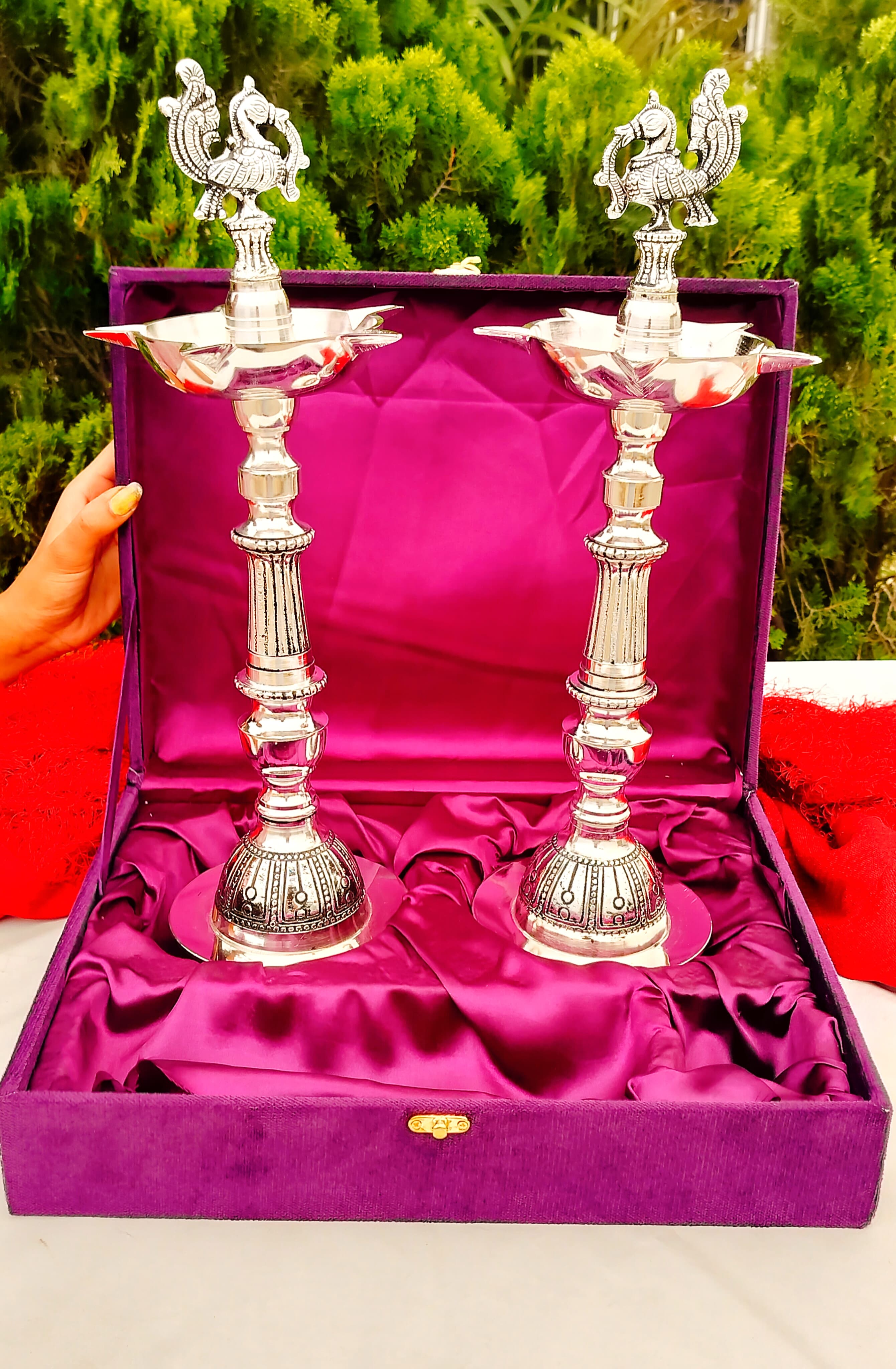 Antique German silver peacock diya __ pair