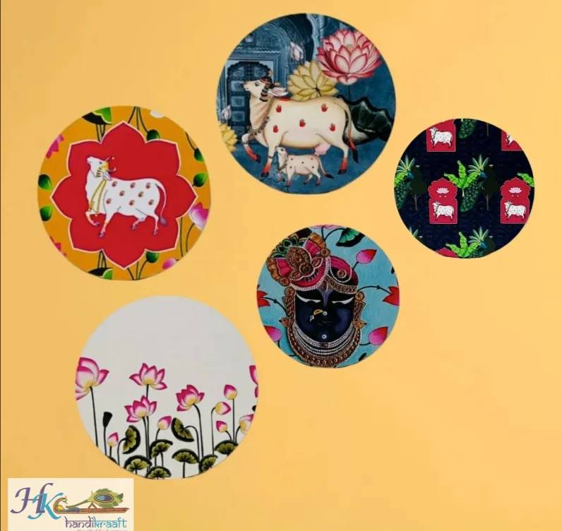 Wooden Round Dcor Wall Plate-Set of 5 Pcs-10" & 8"