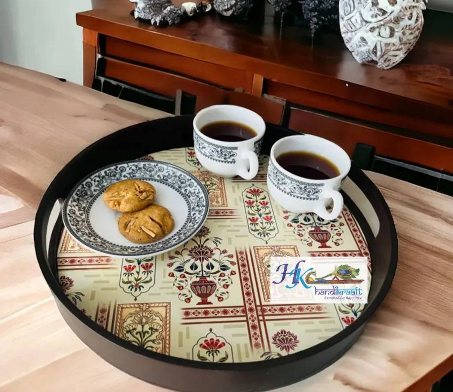Premium Deco Painted Wooden Round Tray- 12 * 12