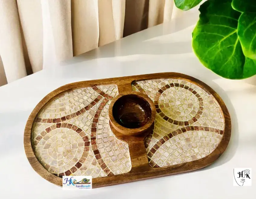 Premium Wooden OVAL Platter with Bowl-14"x8"