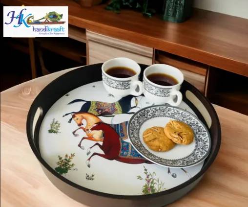 Premium Deco Painted Wooden Round Tray- 12 * 12